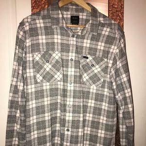 RVCA Reg Fit Charcoal Plaid Flannel Button Shirt